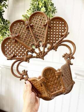 Vintage 1981 Burwood Products Brown Faux Wicker Fan Wall Pocket Planter 2537-1